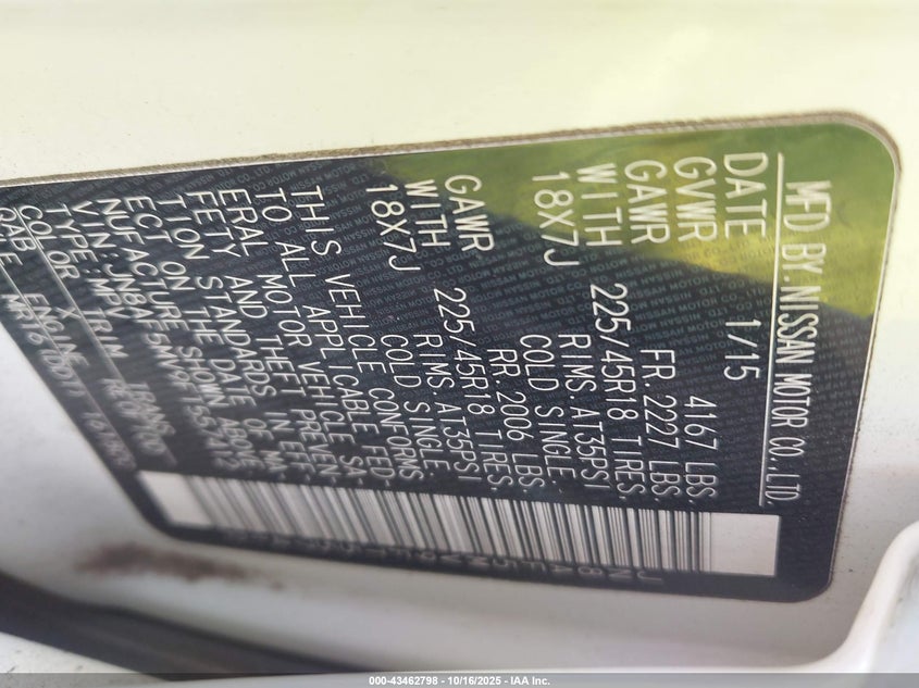 2015 NISSAN JUKE NISMO JN8AF5MV9FT557412