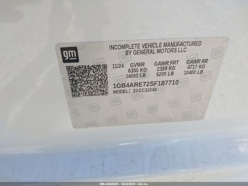 2025 Chevrolet Silverado 3500Hd Chassis Work Truck VIN: 1GB4ARE72SF187710 Lot: 43462839