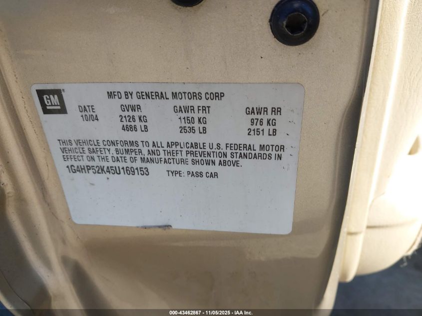 2005 Buick Lesabre Custom VIN: 1G4HP52K45U169153 Lot: 43462867