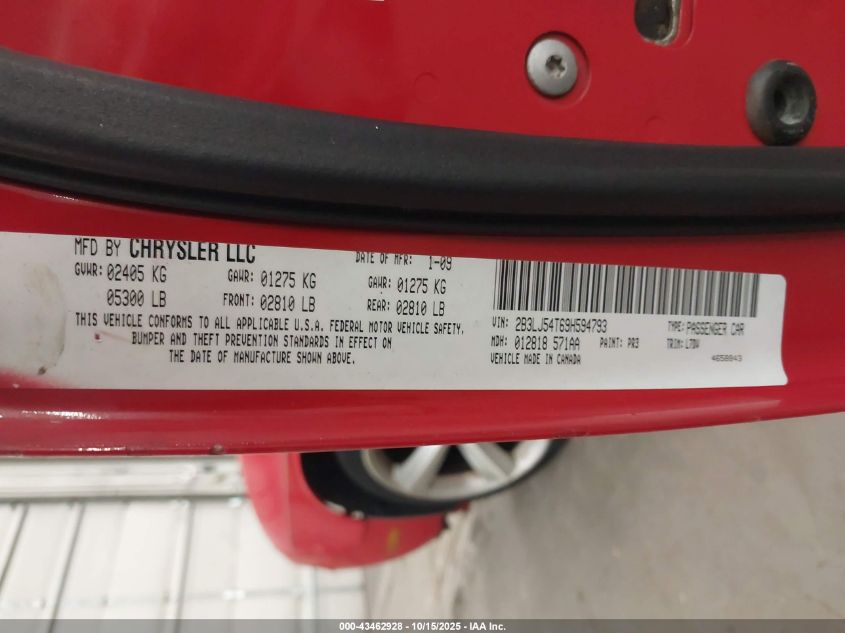 2009 Dodge Challenger R/T VIN: 2B3LJ54T69H594793 Lot: 43462928