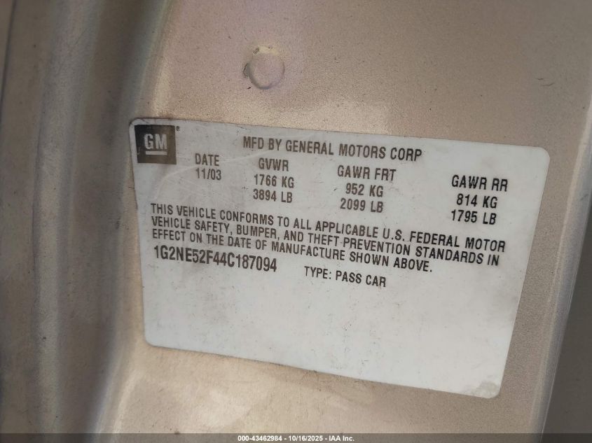 2004 Pontiac Grand Am Se VIN: 1G2NE52F44C187094 Lot: 43462984