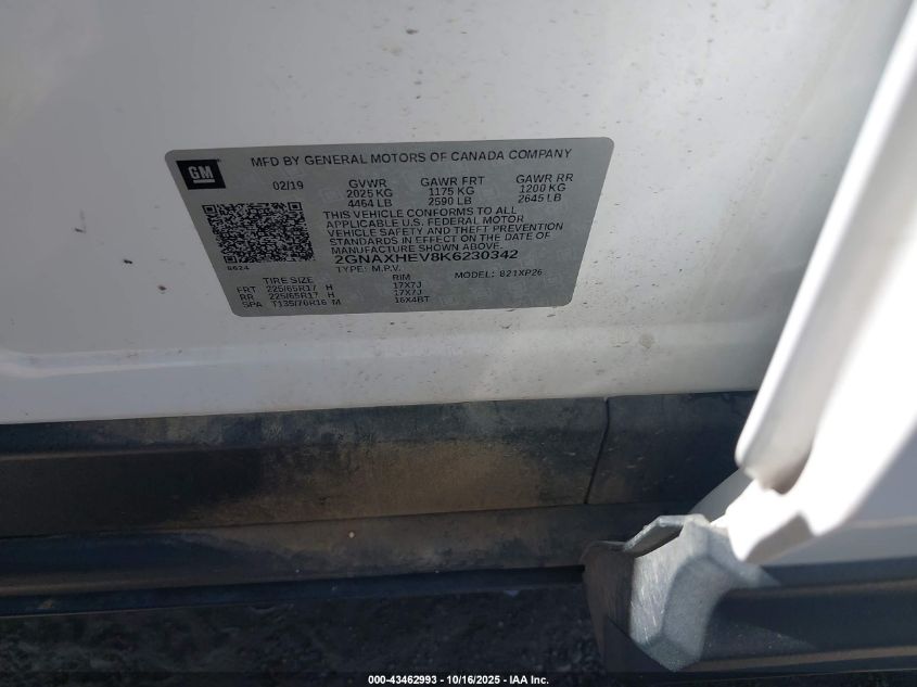 2019 Chevrolet Equinox Ls VIN: 2GNAXHEV8K6230342 Lot: 43462993