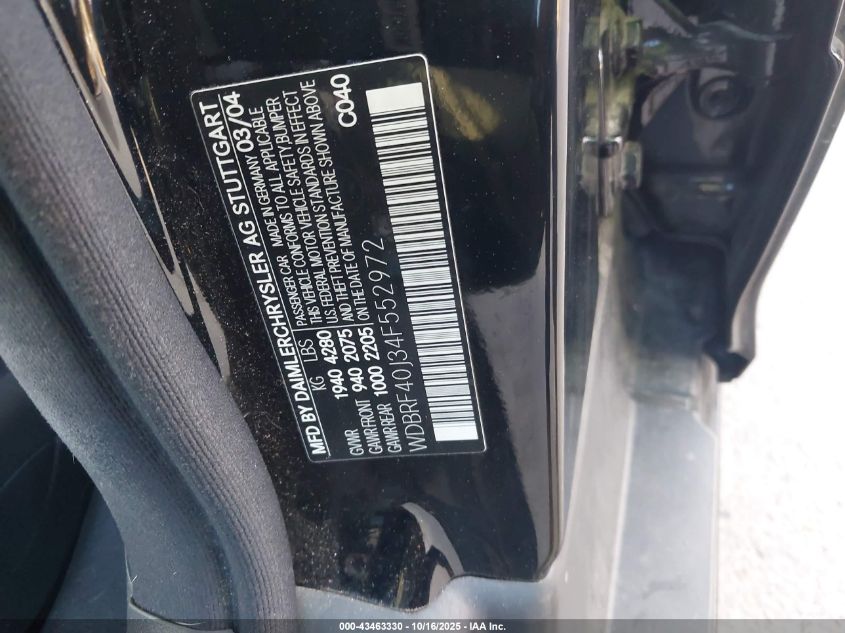 2004 Mercedes-Benz C 230 Kompressor Sport/Sport VIN: WDBRF40J34F552972 Lot: 43463330