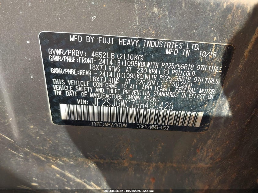 2017 SUBARU FORESTER 2.0XT TOURING JF2SJGWC7HH485428