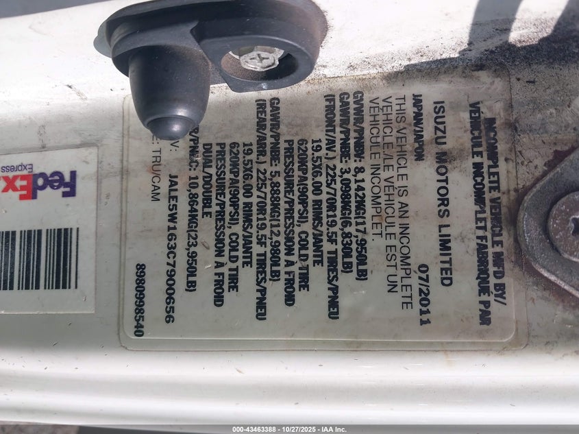 2012 Isuzu Dsl Reg VIN: JALE5W163C7900656 Lot: 43463388