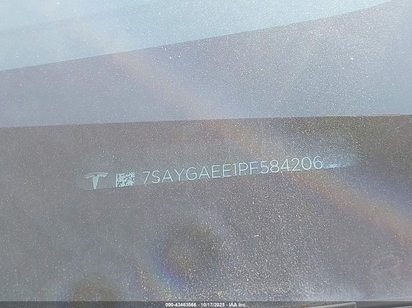 2023 Tesla Model Y Awd/Long Range Dual Motor All-Wheel Drive VIN: 7SAYGAEE1PF584206 Lot: 43463566