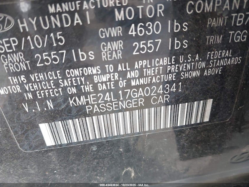 2016 HYUNDAI SONATA HYBRID SE KMHE24L17GA024341