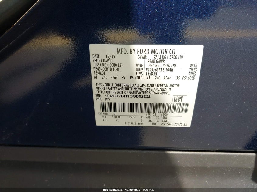 1FM5K7BH1GGB92232 2016 FORD EXPLORER photo no. 9