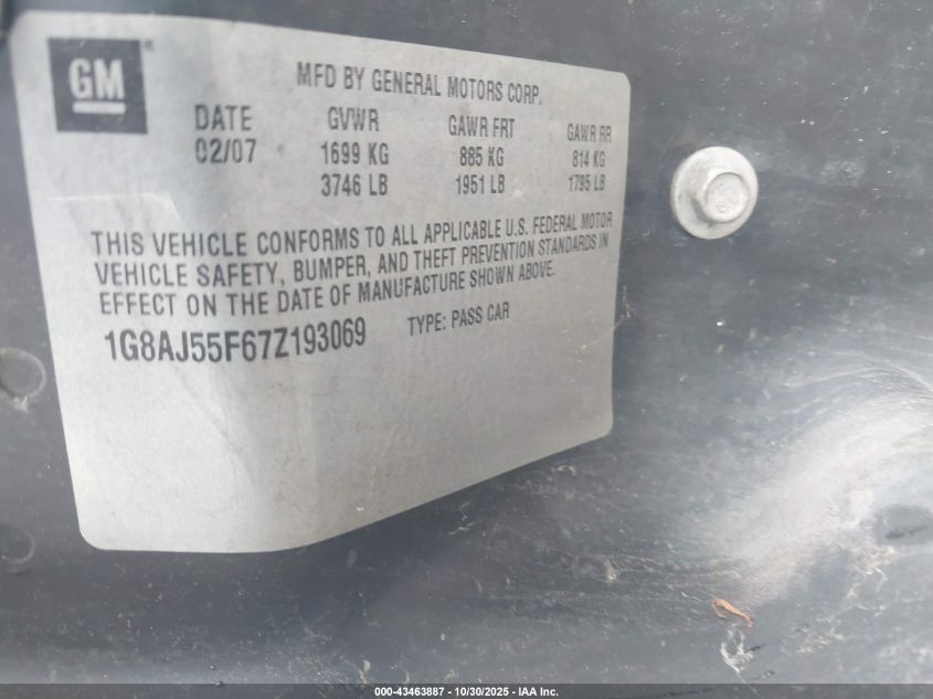 2007 Saturn Ion 2 VIN: 1G8AJ55F67Z193069 Lot: 43463887