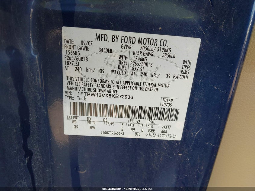 1FTPW12VX8KB72936 2008 FORD F-150 photo no. 9