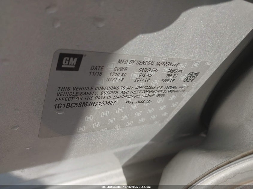 2017 CHEVROLET CRUZE LS AUTO 1G1BC5SM4H7193407