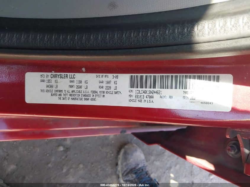 2008 Chrysler Sebring Lx VIN: 1C3LC46K18N244621 Lot: 43464276