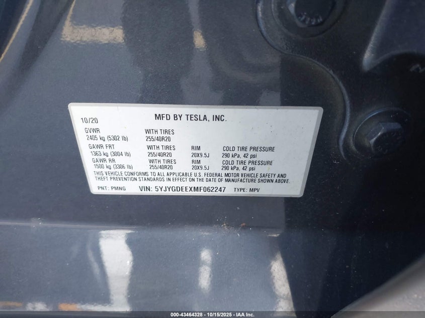 5YJYGDEEXMF062247 2021 TESLA MODEL Y photo no. 9