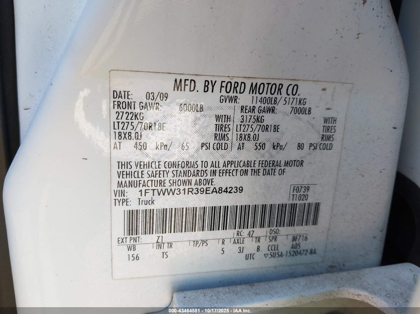 1FTWW31R39EA84239 2009 FORD F350 photo no. 8