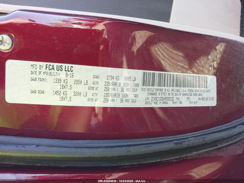 2017 Chrysler Pacifica Limited VIN: 2C4RC1GG6HR565152 Lot: 43464638