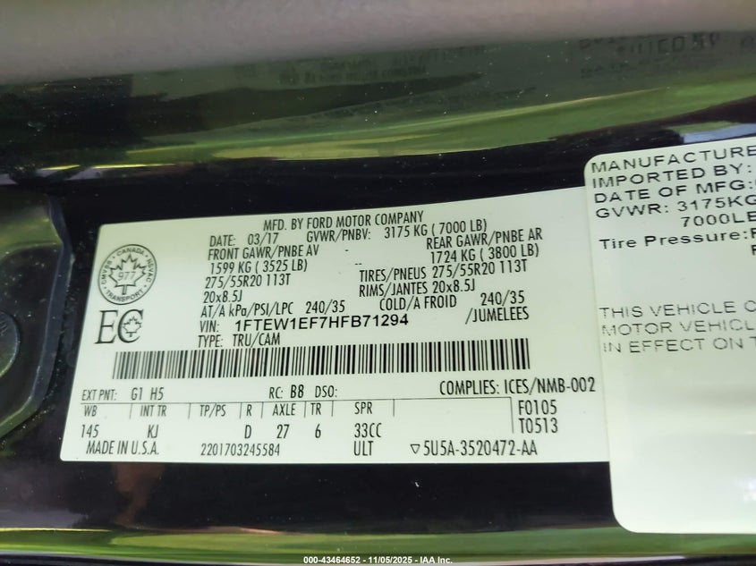 2017 FORD F-150 KING RANCH 1FTEW1EF7HFB71294