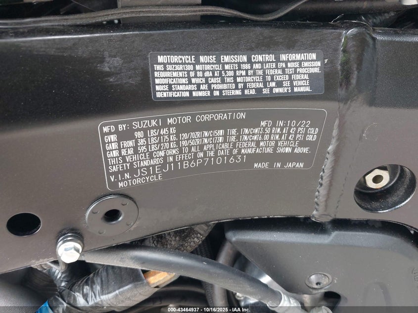 2023 Suzuki Gsx1300 Rr VIN: JS1EJ11B6P7101631 Lot: 43464937