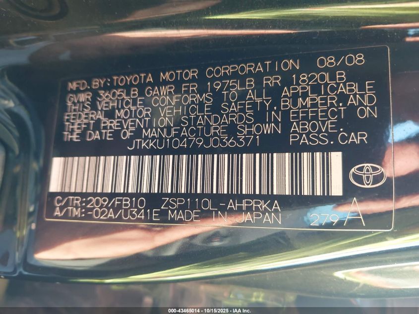 2009 Scion Xd VIN: JTKKU10479J036371 Lot: 43465014