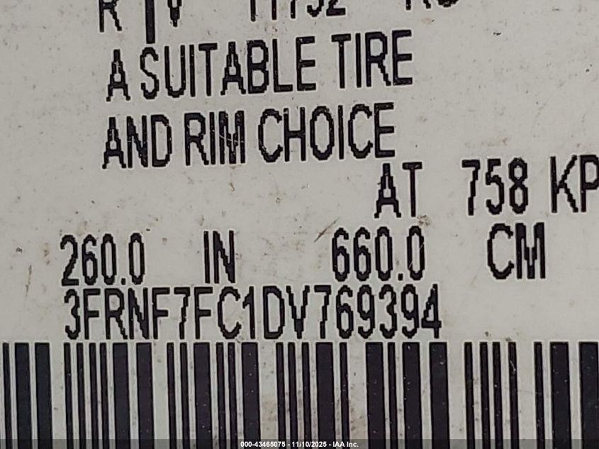 2013 Ford Super Duty F-750 Straight Frame Xl/Xlt VIN: 3FRNF7FC1DV769394 Lot: 43465075