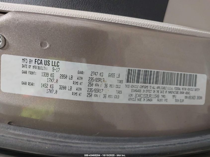 2018 Chrysler Pacifica Touring L Plus VIN: 2C4RC1EG9JR111549 Lot: 43465284