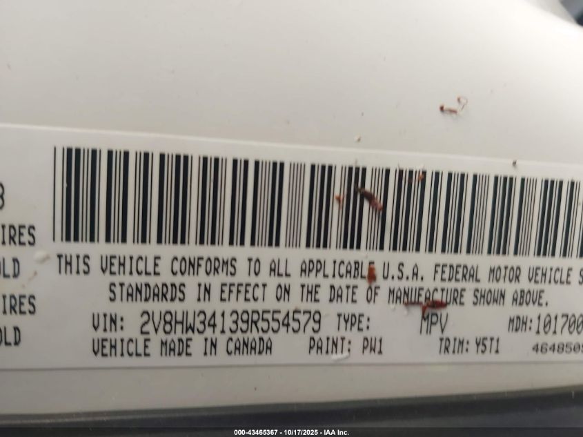 2009 Volkswagen Routan Se VIN: 2V8HW34139R554579 Lot: 43465367