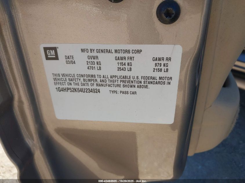 2004 Buick Lesabre Custom VIN: 1G4HP52K64U234924 Lot: 43465505