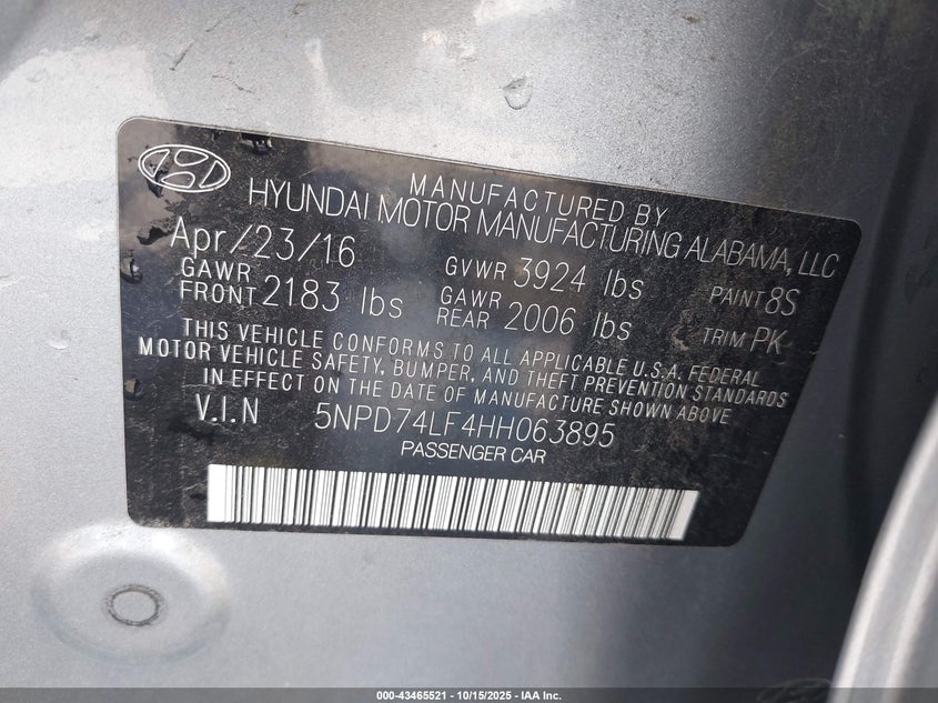 2017 HYUNDAI ELANTRA SE - 5NPD74LF4HH063895