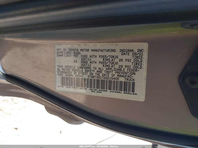 5TBRT38172S235405 2002 TOYOTA TUNDRA photo no. 9