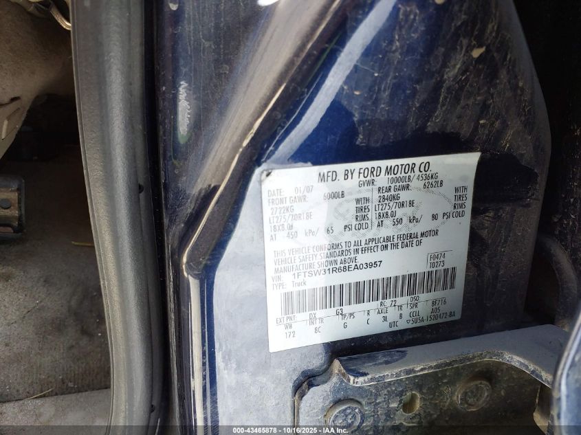2008 Ford F-350 Fx4/Harley-Davidson/King Ranch/Lariat/Xl/Xlt VIN: 1FTSW31R68EA03957 Lot: 43465878