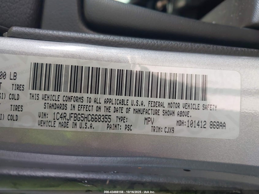 2017 JEEP GRAND CHEROKEE LIMITED 4X4 1C4RJFBG5HC668355