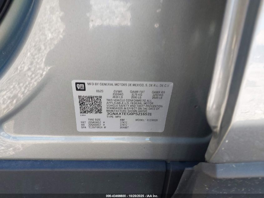 2023 Chevrolet Equinox Awd 2Fl VIN: 3GNAXTEG0PS216531 Lot: 43466600