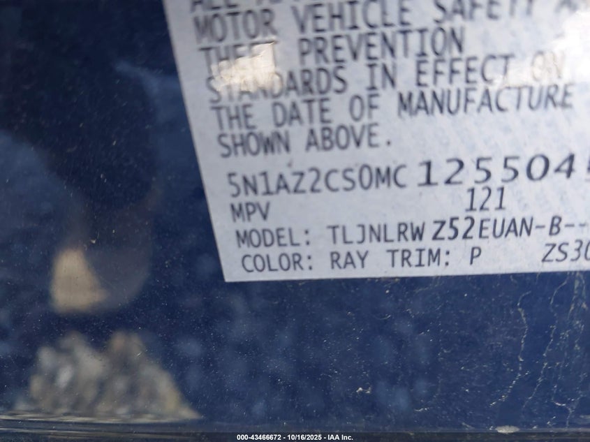 2021 NISSAN MURANO SL INTELLIGENT AWD 5N1AZ2CS0MC125504