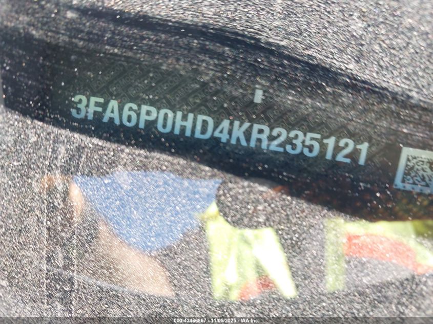 2019 Ford Fusion Se VIN: 3FA6P0HD4KR235121 Lot: 43466867