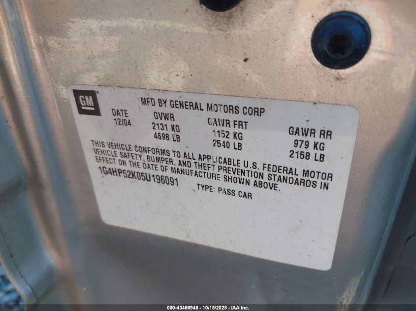 2005 Buick Lesabre Custom VIN: 1G4HP52K05U196091 Lot: 43466948