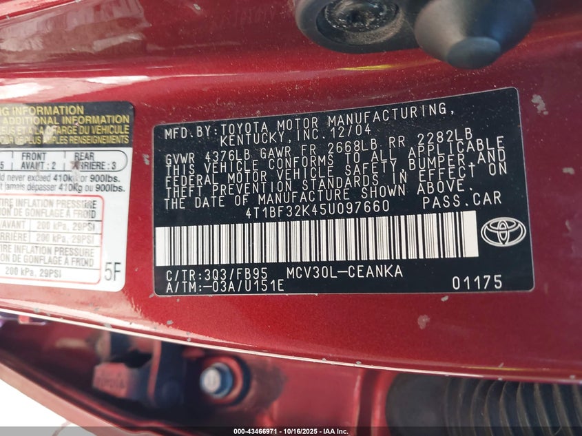4T1BF32K45U097660 2005 TOYOTA CAMRY photo no. 9
