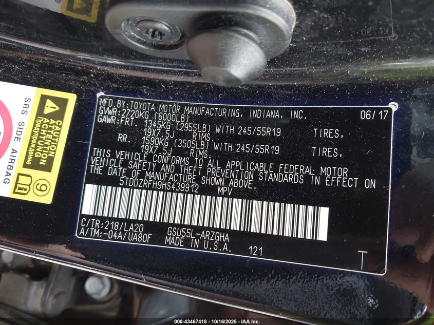 2017 TOYOTA HIGHLANDER LIMITED - 5TDDZRFH9HS439912