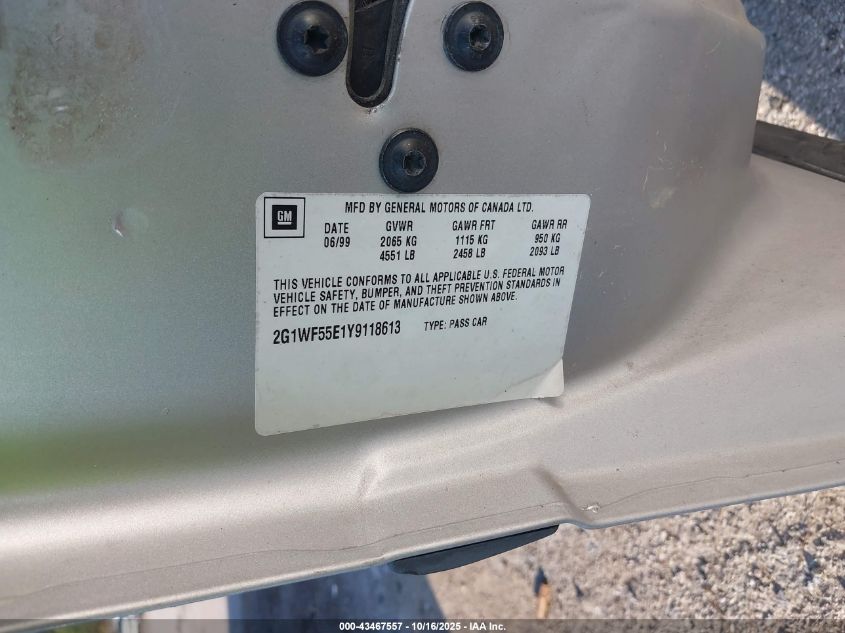 2000 Chevrolet Impala VIN: 2G1WF55E1Y9118613 Lot: 43467557