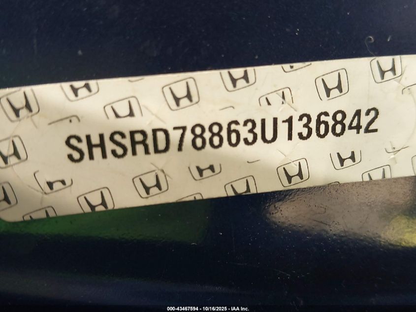 2003 Honda Cr-V Ex VIN: SHSRD78863U136842 Lot: 43467594