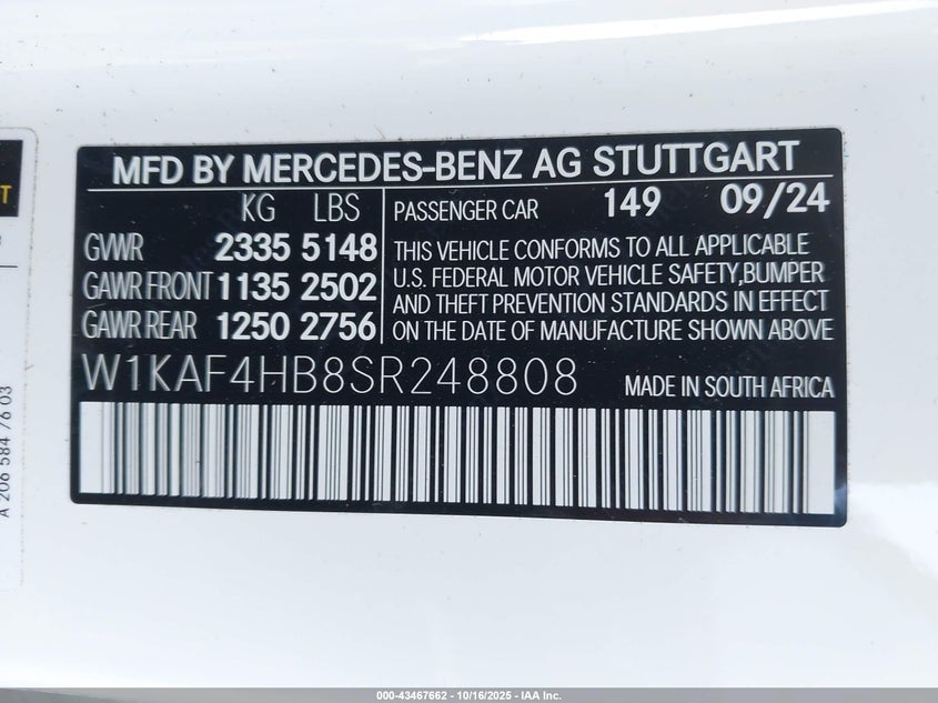 2025 MERCEDES-BENZ C 300 W1KAF4HB8SR248808