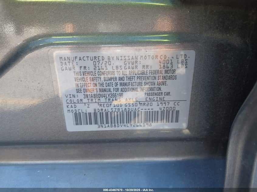 2020 NISSAN SENTRA SR XTRONIC CVT 3N1AB8DV4LY266198