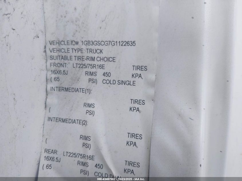 2016 Chevrolet Express Cutaway 3500 VIN: 1GB3GSCG7G1122635 Lot: 43467982