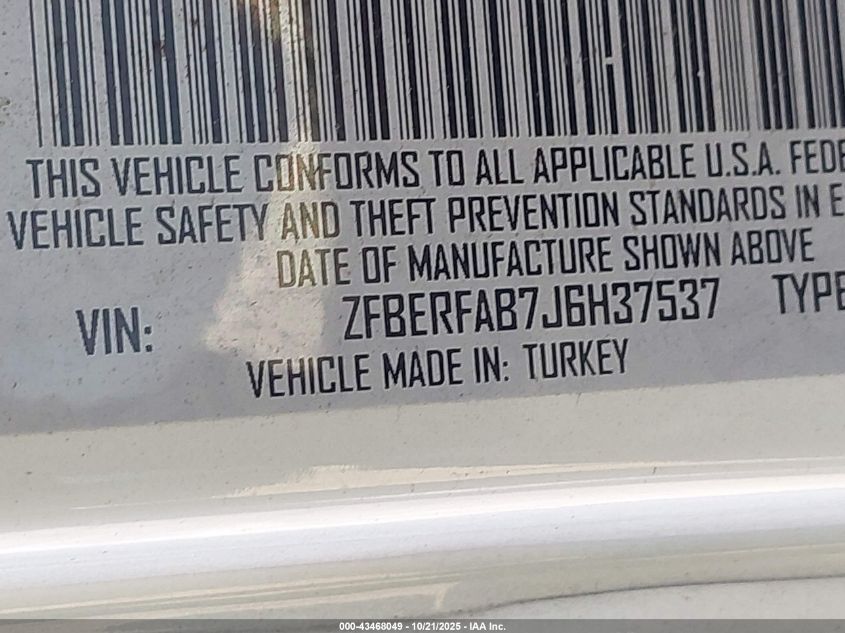 2018 Ram Promaster City Tradesman VIN: ZFBERFAB7J6H37537 Lot: 43468049