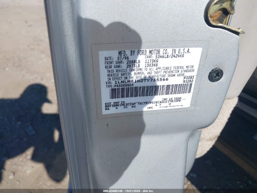 1996 Lincoln Town Car Executive VIN: 1LNLM81W2TY735566 Lot: 43468148