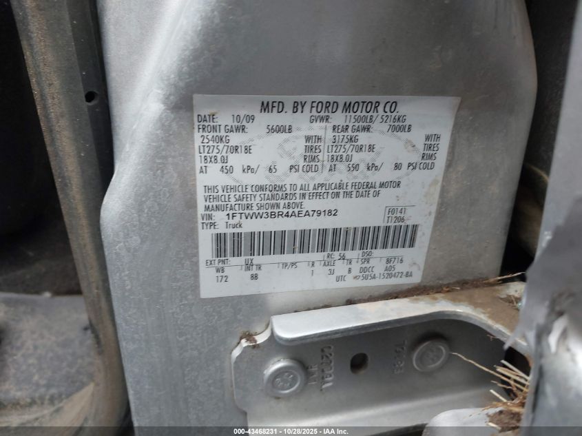 2010 Ford F-350 Cabela's/Harley-Davidson/King Ranch/Lariat/Xl/Xlt VIN: 1FTWW3BR4AEA79182 Lot: 43468231