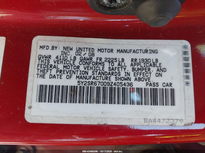 2009 Pontiac Vibe Gt VIN: 5Y2SR67009Z405436 Lot: 43468396