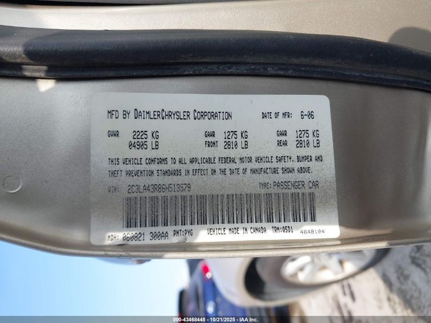 2006 Chrysler 300 VIN: 2C3LA43R86H513579 Lot: 43468448