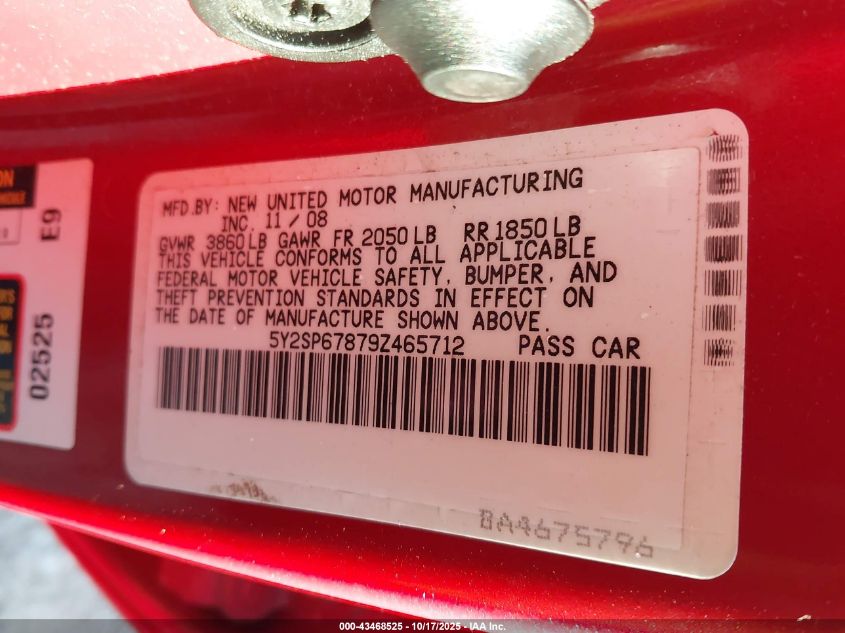 2009 Pontiac Vibe VIN: 5Y2SP67879Z465712 Lot: 43468525