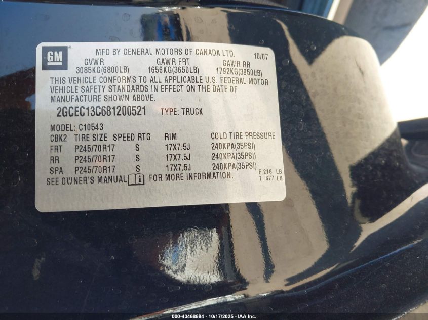 2008 Chevrolet Silverado 1500 Ls VIN: 2GCEC13C681200521 Lot: 43468684