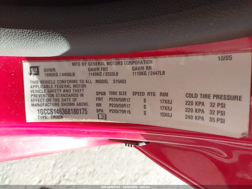 1GCCS146368180175 2006 CHEVROLET COLORADO photo no. 9