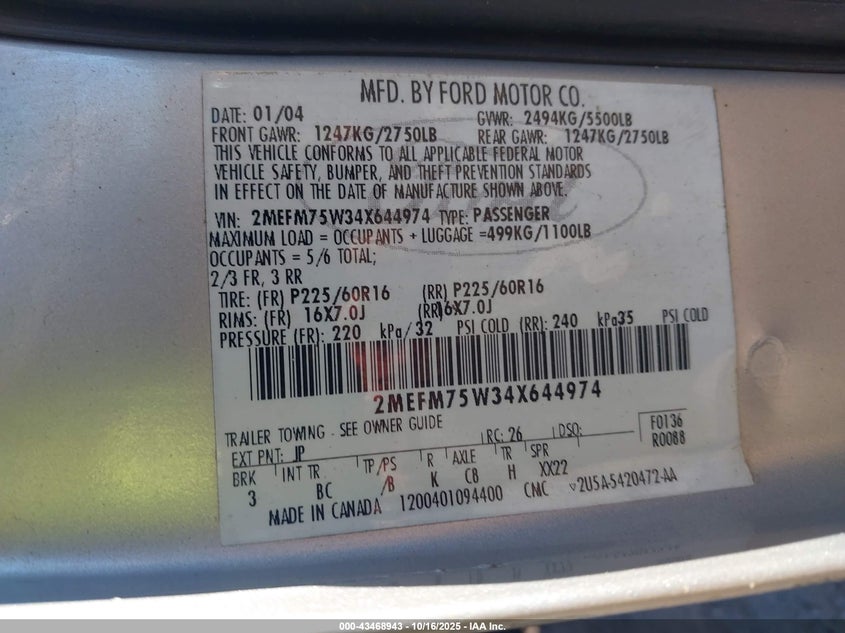 2MEFM75W34X644974 2004 MERCURY GRAND MARQUIS photo no. 9